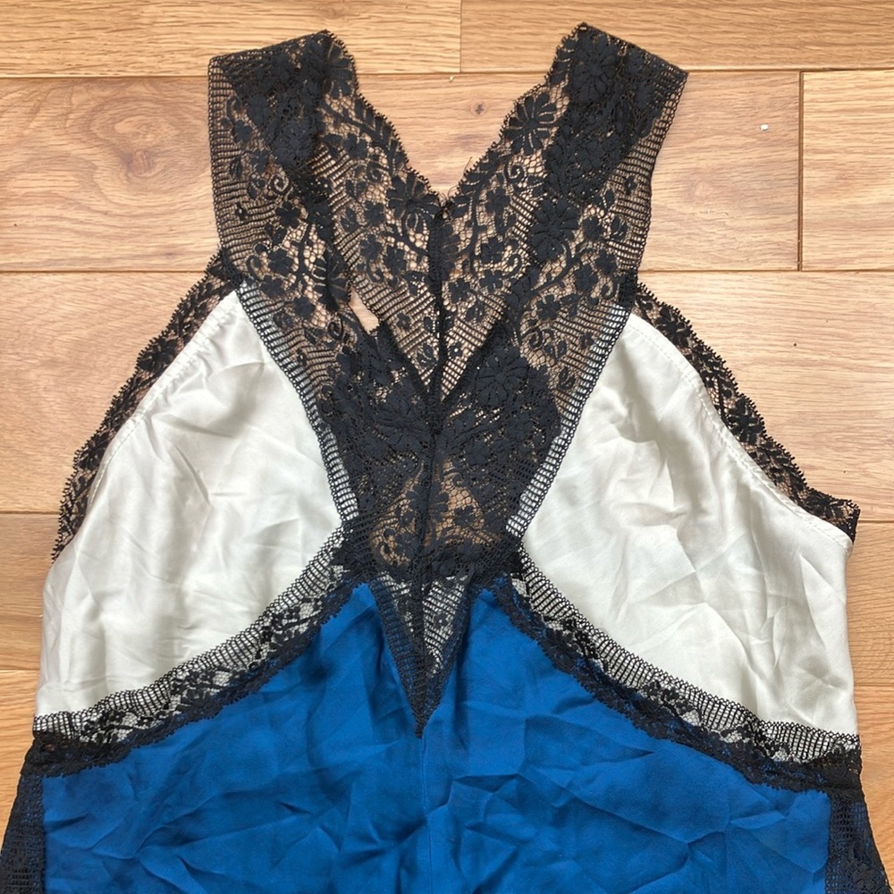 Free People Blue and Black Lace Maxi Dress Medium high slits - Picture 3 of 11